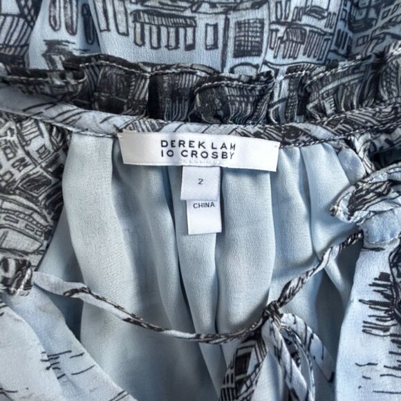 Derek Lam 10 Crosby Womens Juno Trapeze Mini Dress Size 2 Blue Black Print Lined - Picture 3 of 9